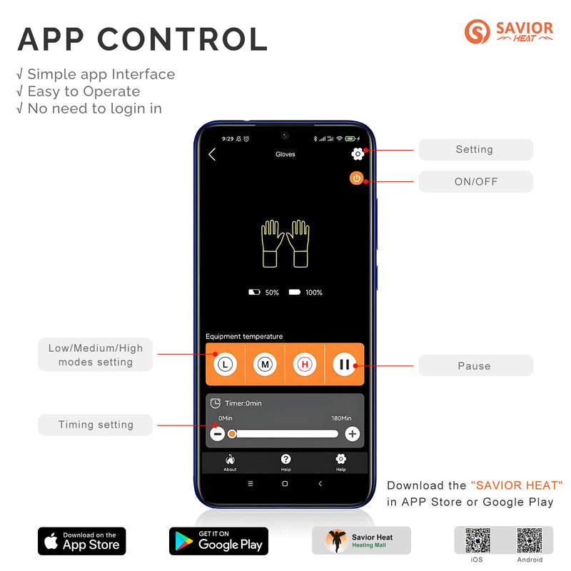 Chargez l'image dans la visionneuse de la galerie, Savior Gants de Ski Chauffants 2.0 Contrôle Bluetooth, Doigts Pré-Courbés et Paume en Peau de Chèvre Imperméable