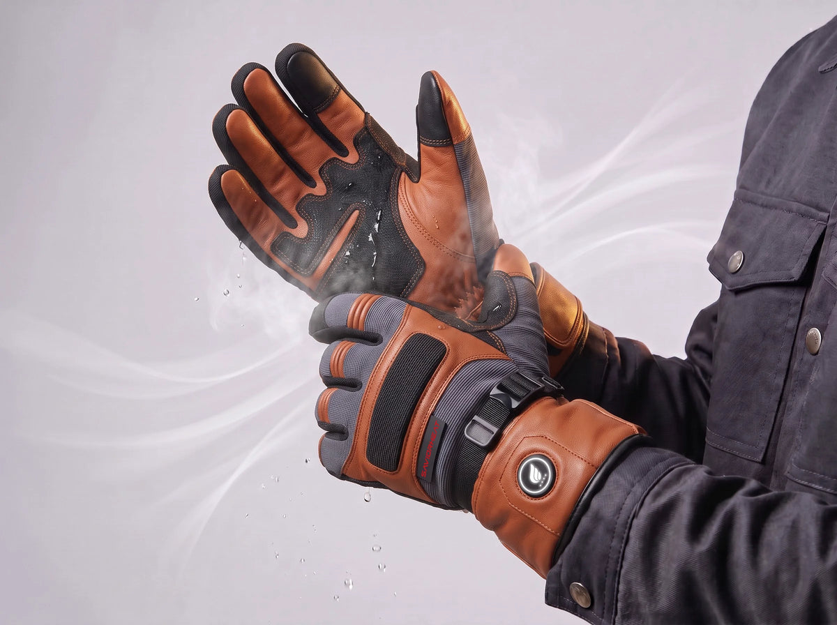 Imperméables et coupe-vent – gants de travail chauffants en cuir de chèvre Savior Heat marron