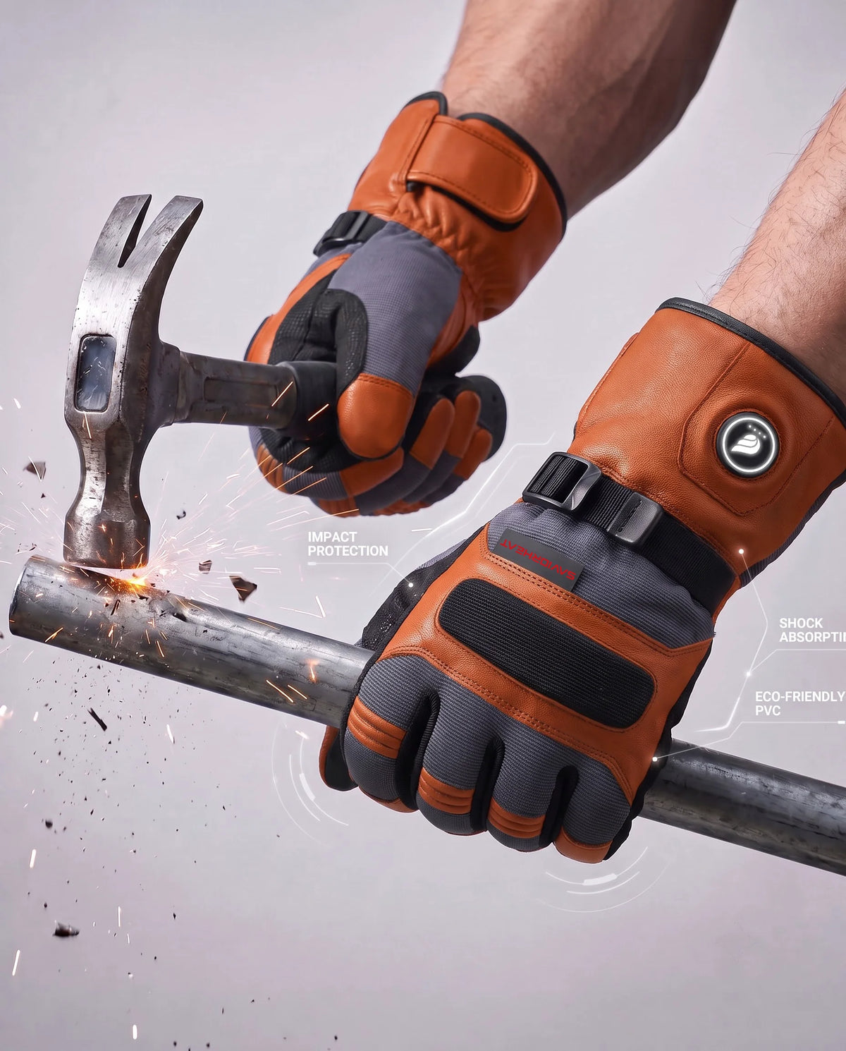 Protection contre les chocs – gants de travail chauffants en cuir de chèvre Savior Heat marron