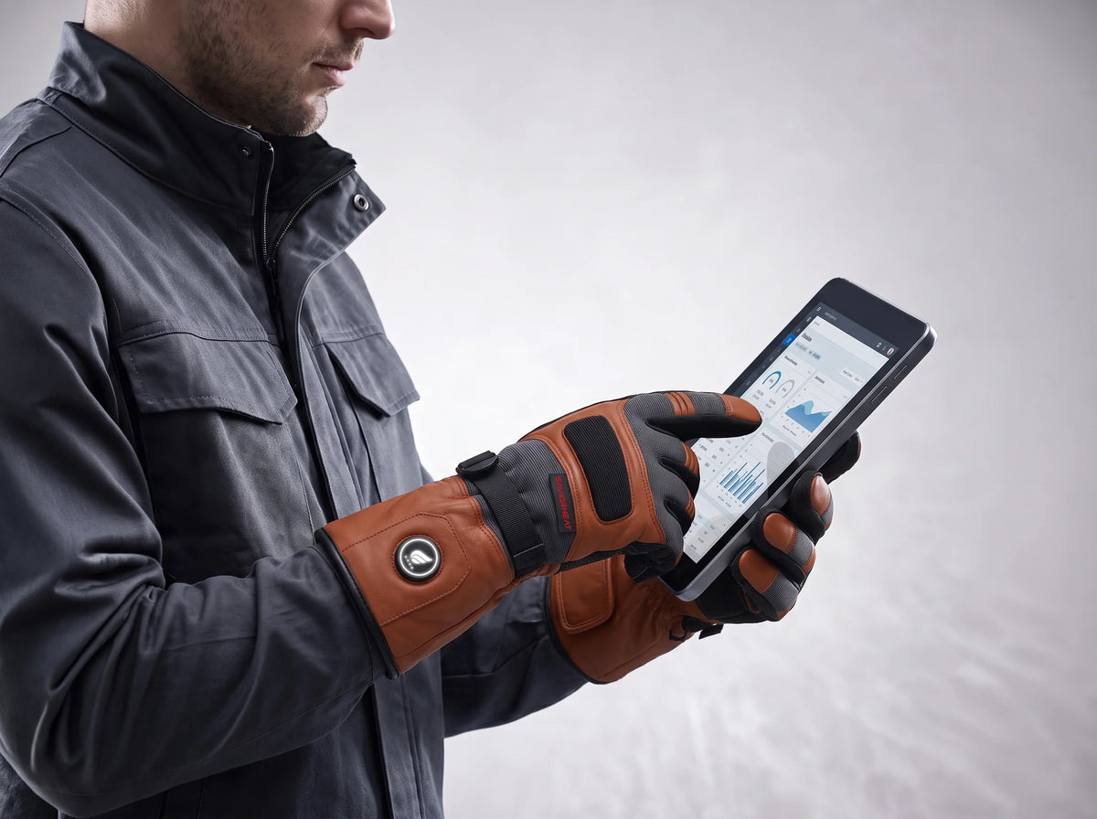 Compatibles écran tactile – gants de travail chauffants en cuir de chèvre Savior Heat marron