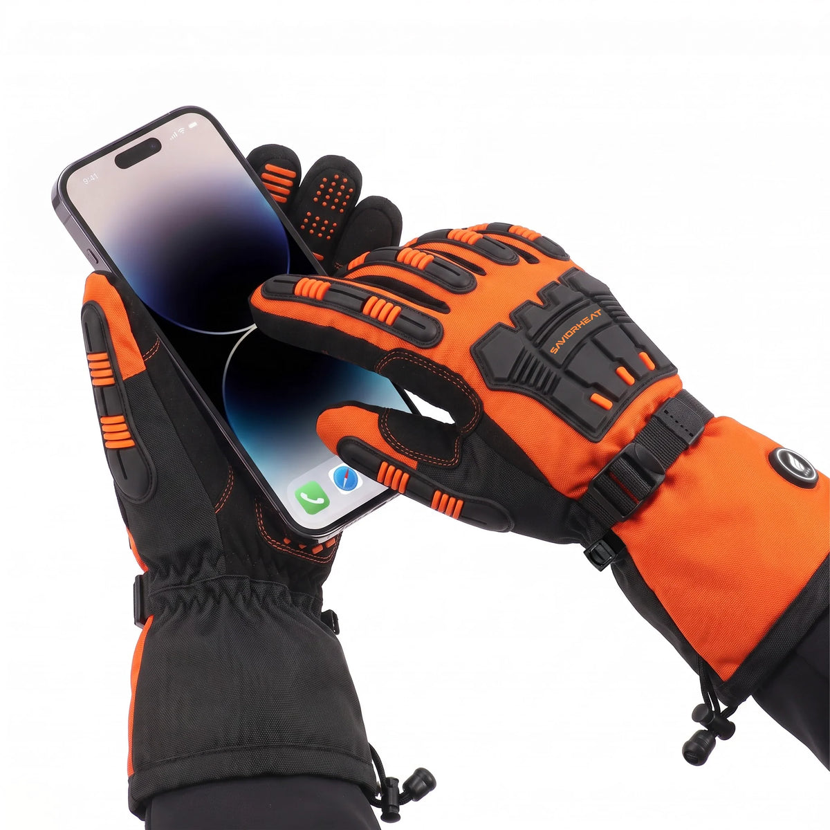 Gants de travail chauffants robustes – Fermeture auto-agrippante orange haute visibilité 06