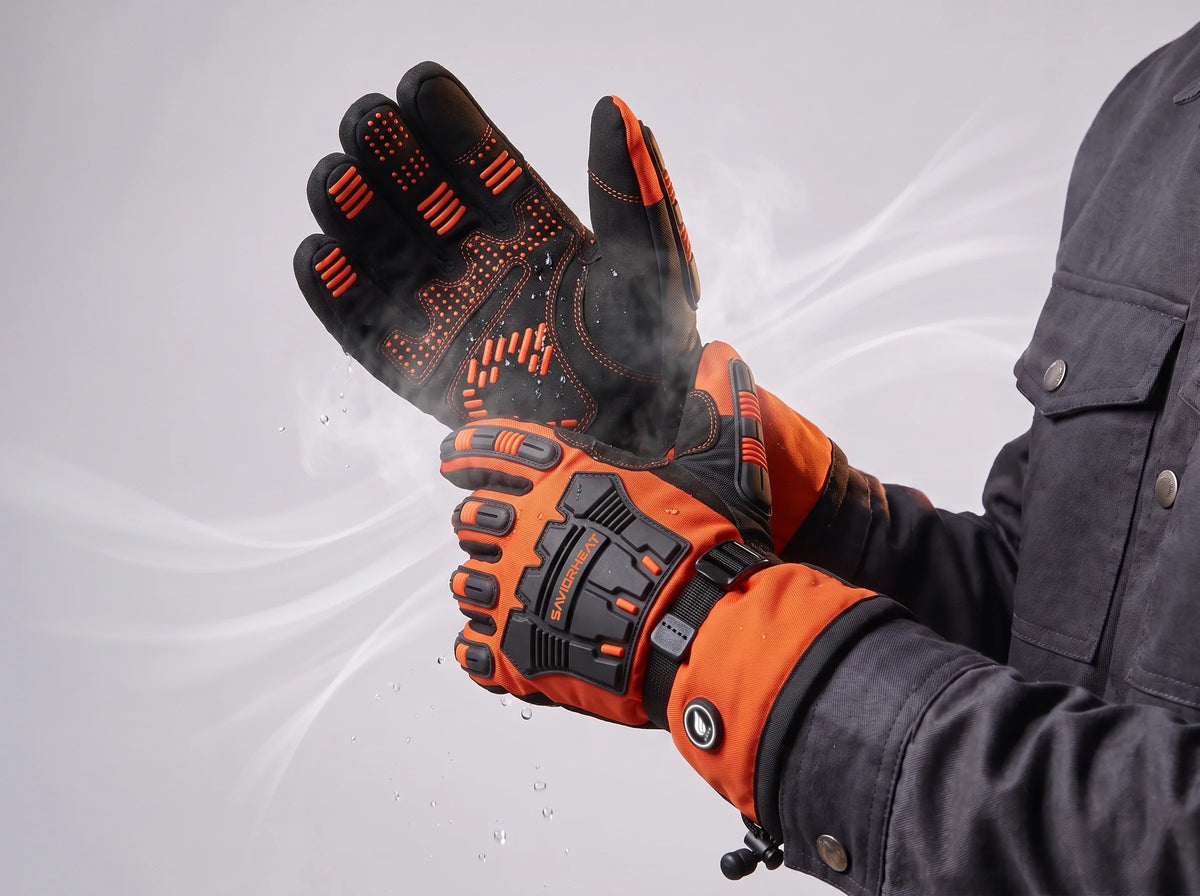 Imperméables et coupe-vent – gants de travail chauffants renforcés Savior Heat orange sécurité
