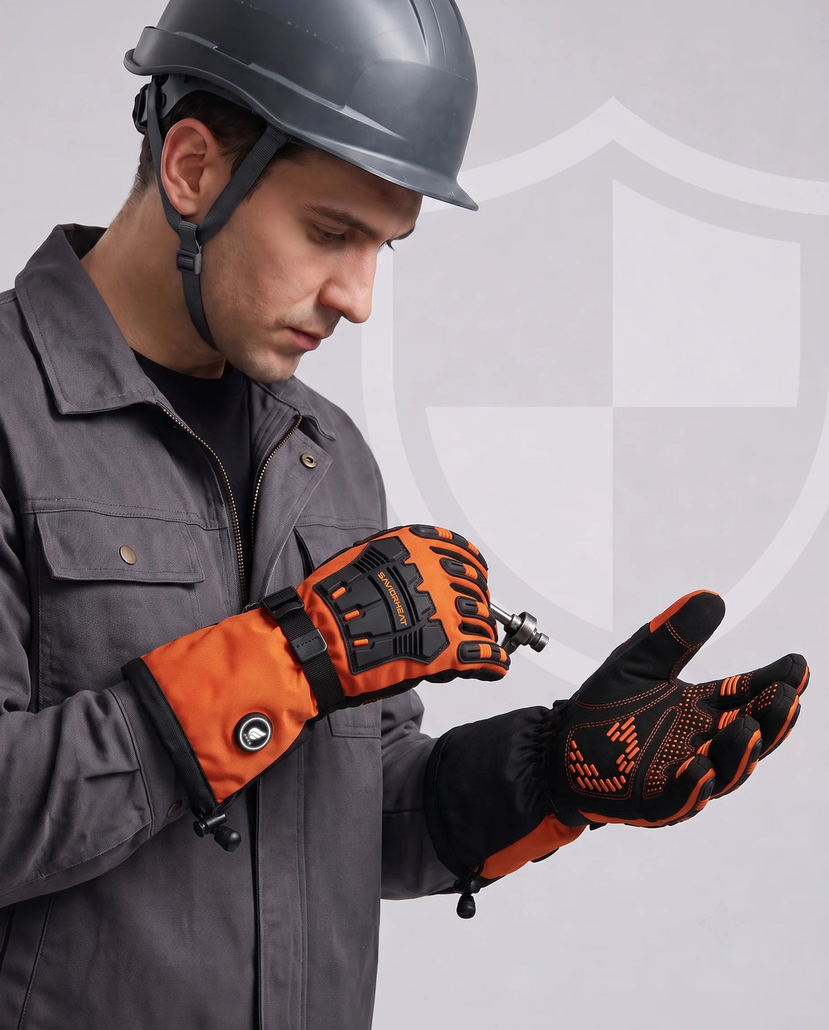 Paume renforcée et antidérapante – gants chauffants robustes Savior Heat orange sécurité