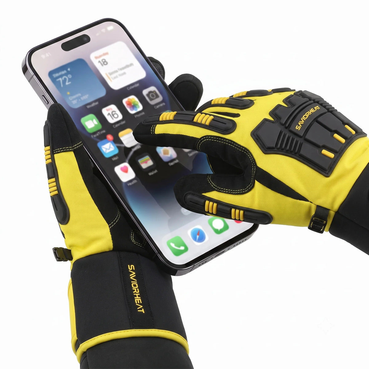 Gants de travail chauffants robustes – Manchette ajustable jaune haute visibilité 06
