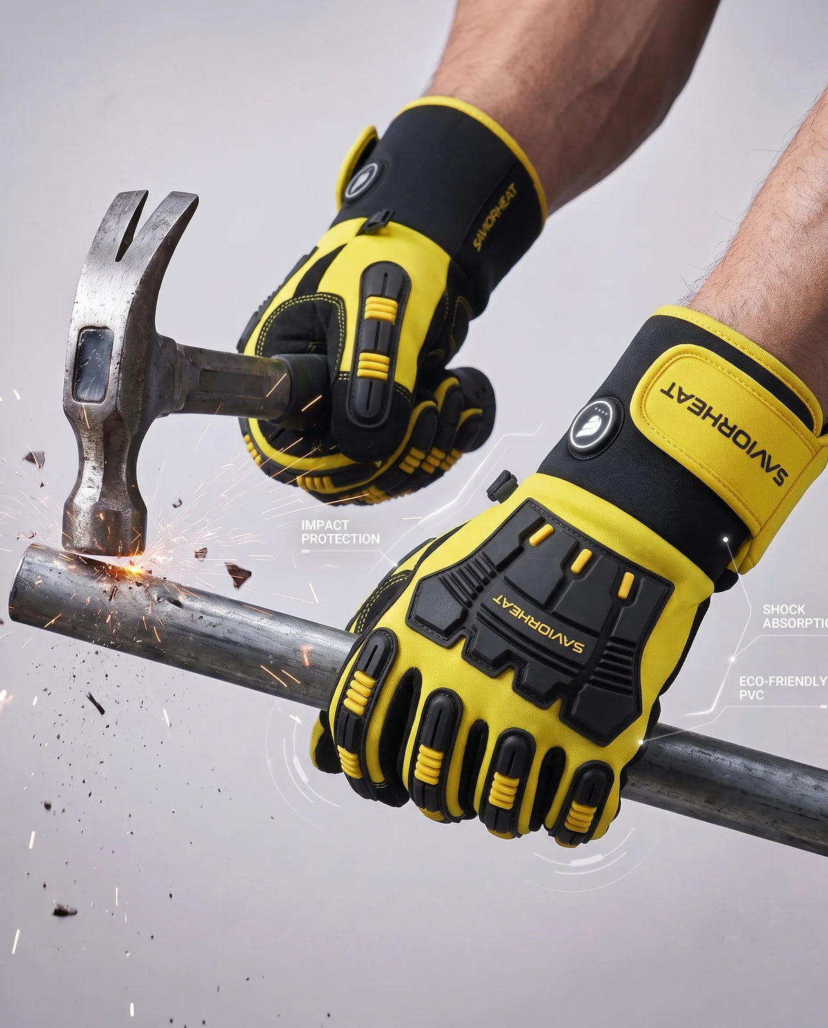 Protection contre les chocs – gants de travail chauffants Savior Heat jaune haute visibilité