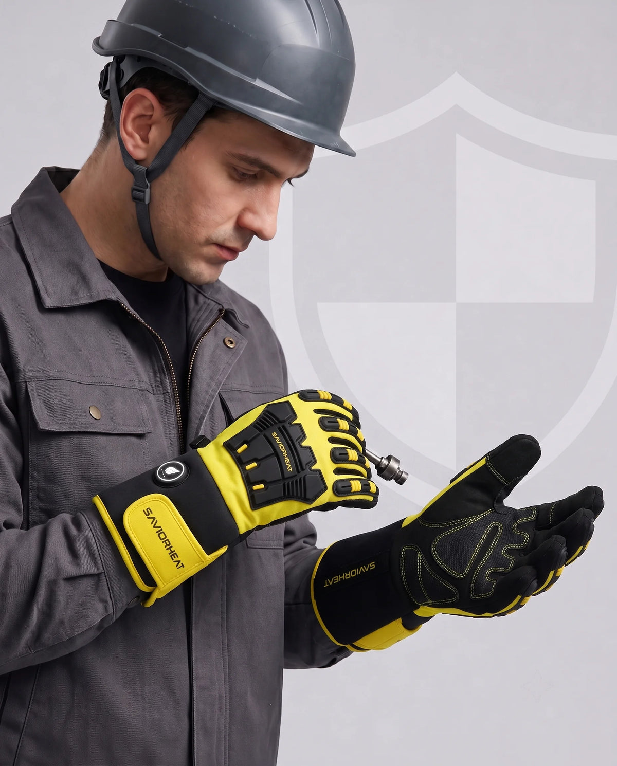 Paume renforcée et antidérapante – gants chauffants Savior Heat jaune haute visibilité