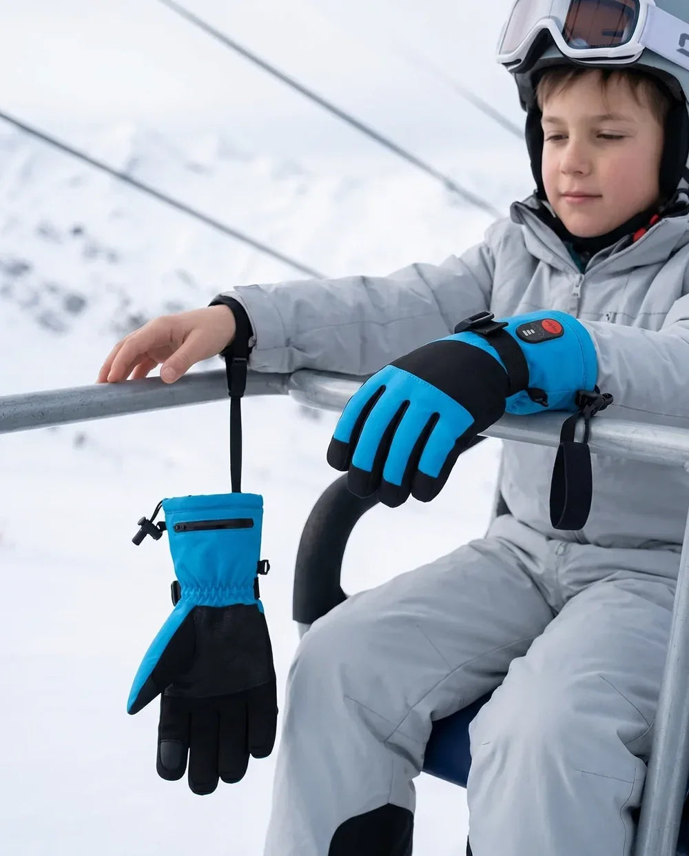 Gants chauffants enfant Savior Heat SKGL01FB bleus avec sangle ajustable sécurisée