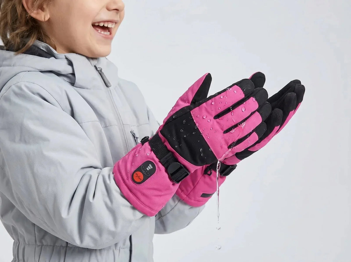 Gants d’hiver chauffants enfant Savior Heat SKGL01FP roses avec protection contre l’humidité