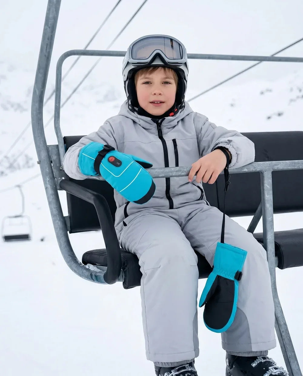 Moufles chauffantes enfant Savior Heat SKGL01MB bleues avec sangle de maintien sécurisée