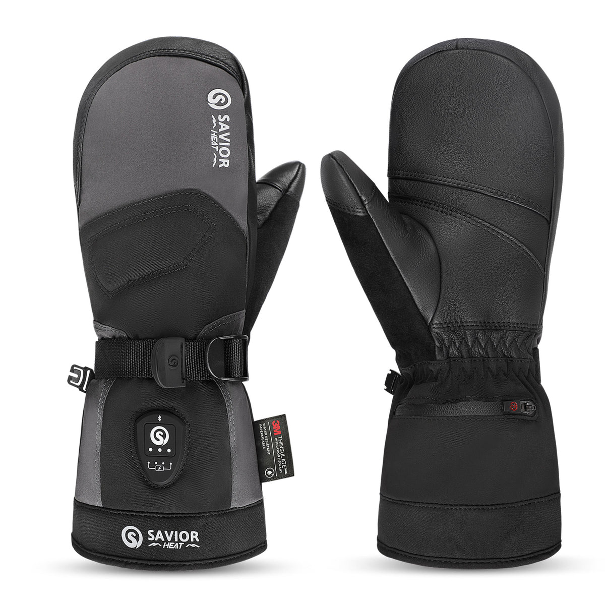 Savior Gants de Ski Chauffants 2.0 – Contrôle Bluetooth, Paume en Peau de Chèvre Imperméable