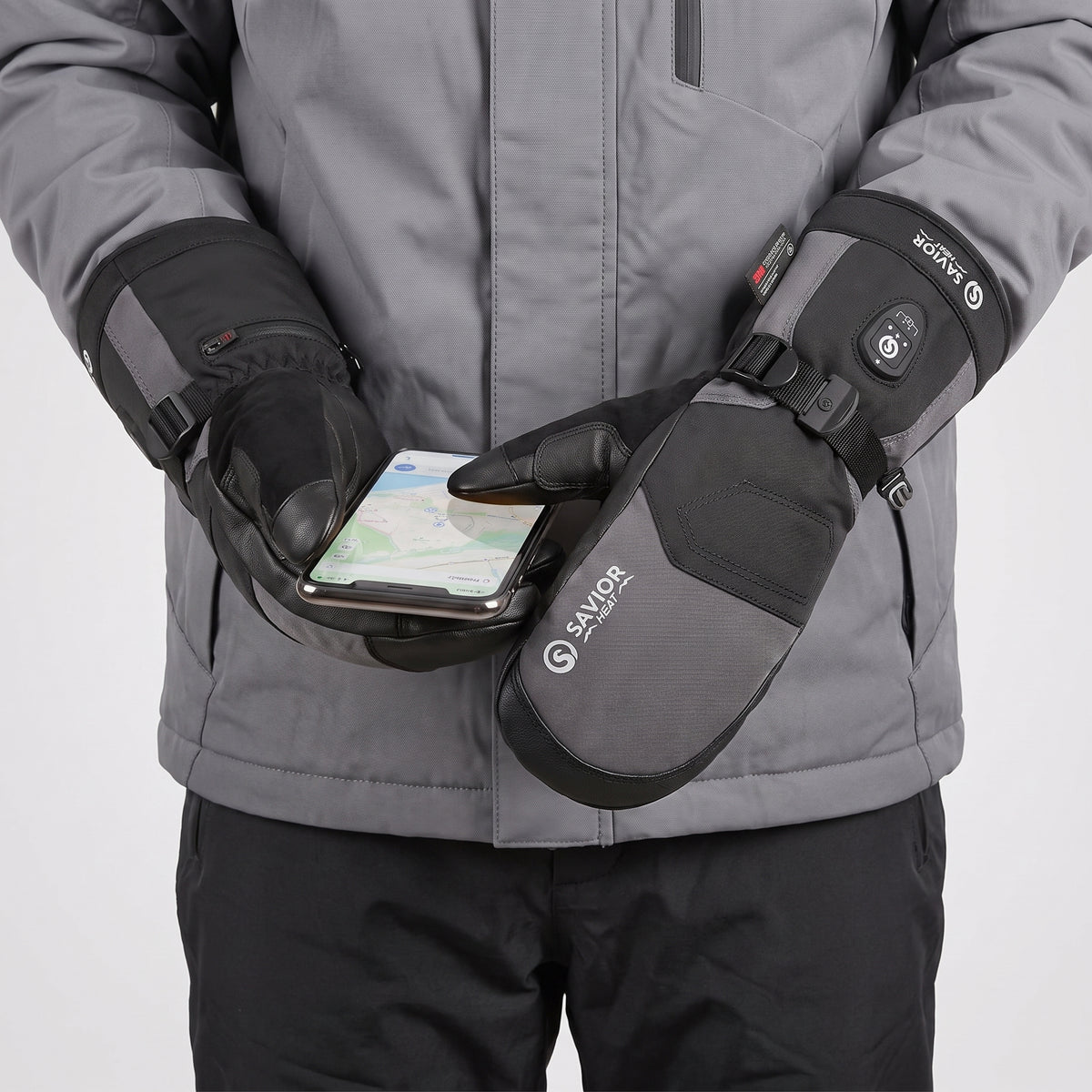 Savior Gants de Ski Chauffants 2.0 – Contrôle Bluetooth, Paume en Peau de Chèvre Imperméable