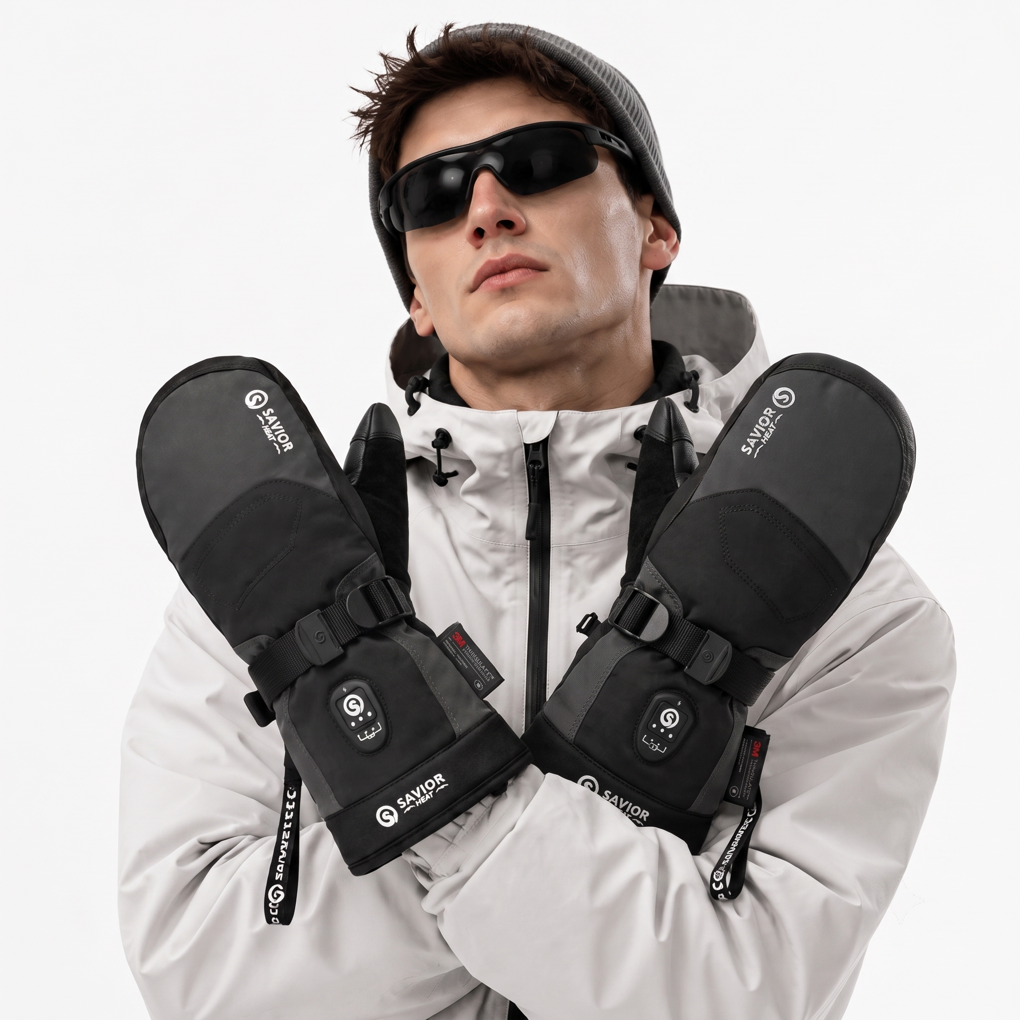 Savior Gants de Ski Chauffants 2.0 – Contrôle Bluetooth, Paume en Peau de Chèvre Imperméable