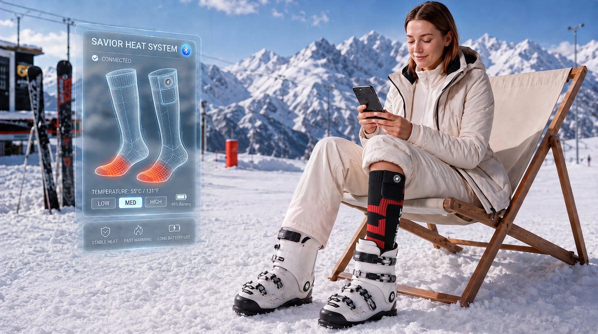 Détails de conception des chaussettes de ski chauffantes maintien stable Savior Heat