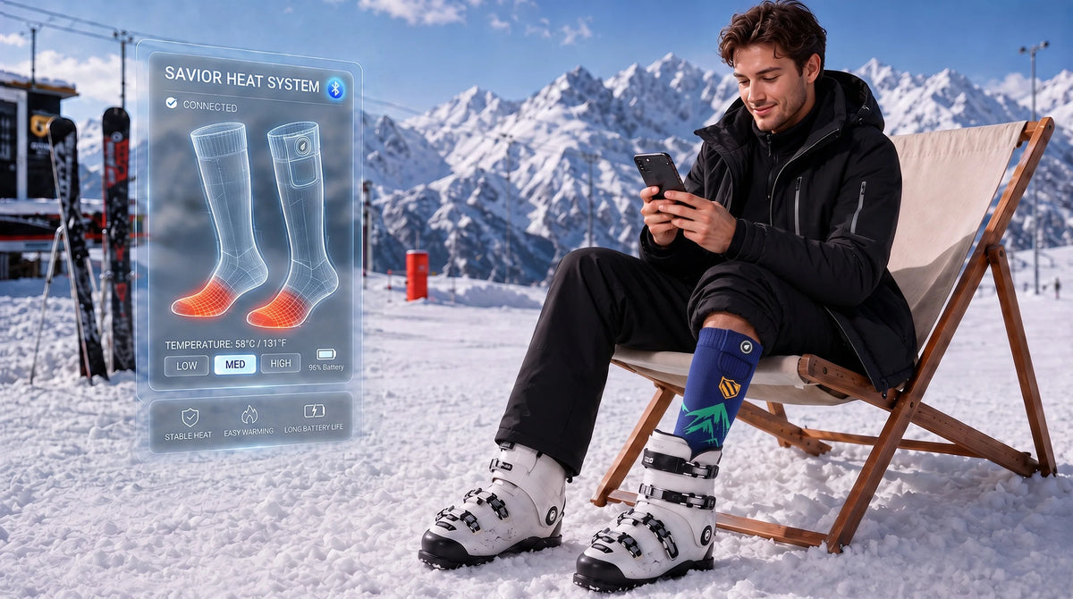 Détails de conception des chaussettes de ski chauffantes rembourrées Savior Heat