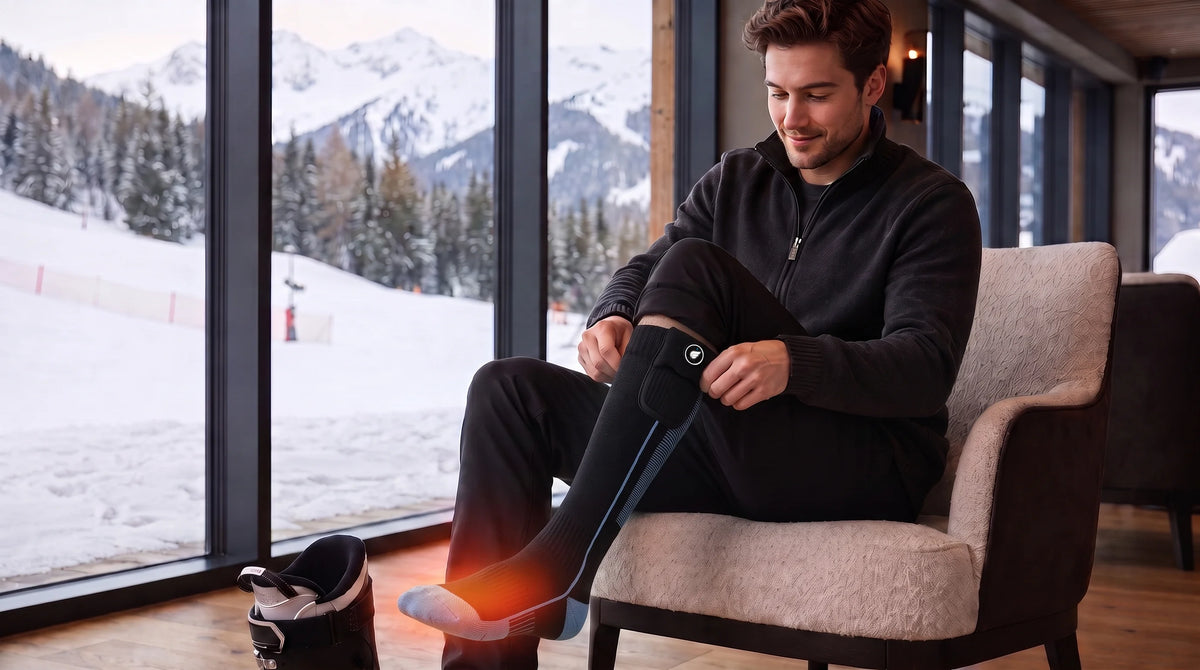 Vue détaillée des chaussettes de ski chauffantes avec soutien plantaire Savior Heat
