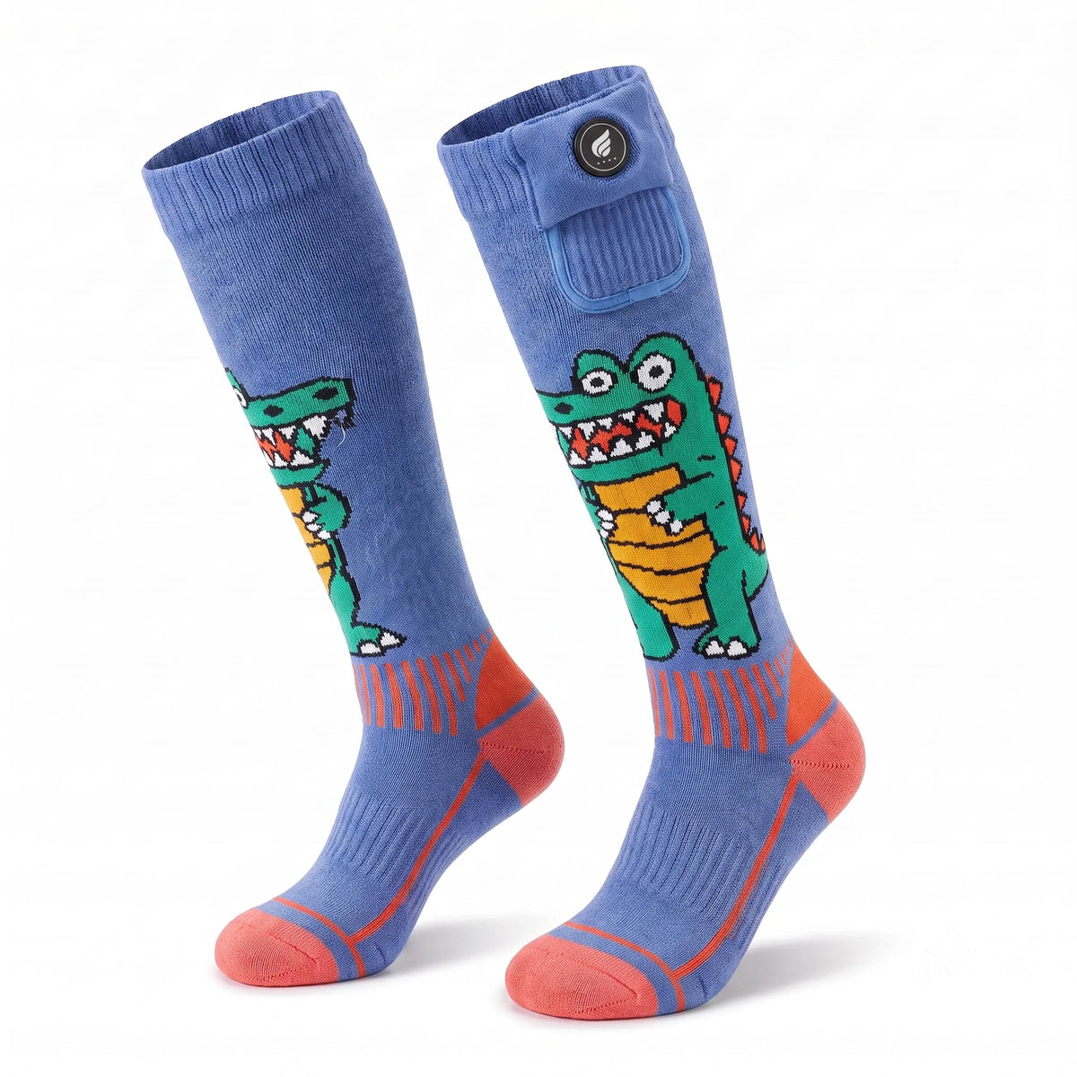 Chaussettes de ski chauffantes pour enfants – Motif crocodile 01