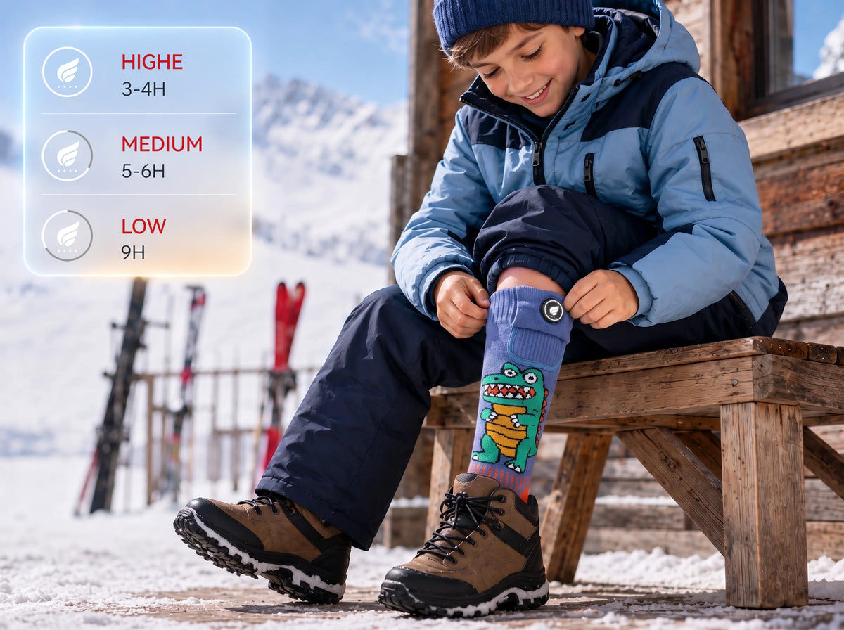 Chaleur longue durée – chaussettes de ski chauffantes enfant motif crocodile Savior Heat