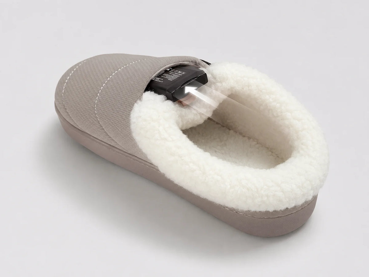 Chaussons chauffants à bord ajustable avec poche batterie discrètement intégrée au chausson