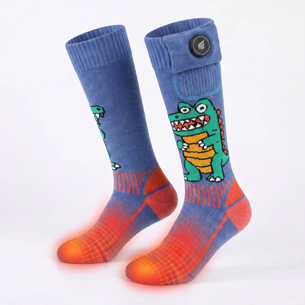 Heating zone coverage on Savior Heat Crocodile-Print Kids Heated Ski Socks