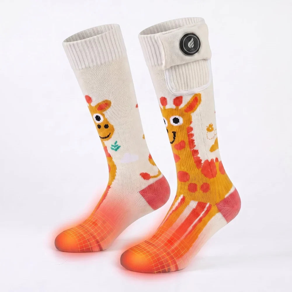 Heating zone coverage on Savior Heat Giraffe-Print kids Heated Ski Socks