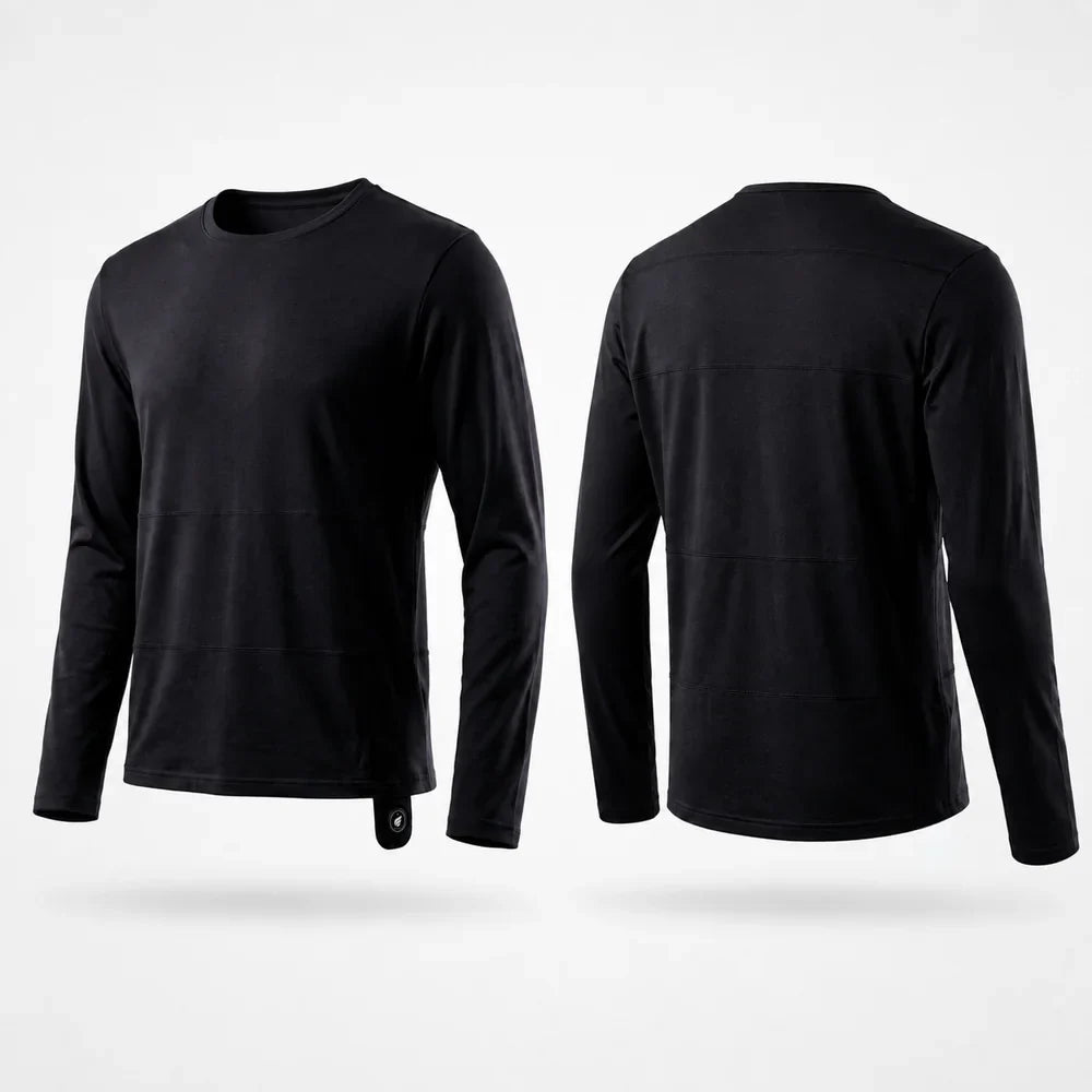 Heating zone coverage on Savior Heat Men's Soft Wool-Blend Heated Base Layer Top