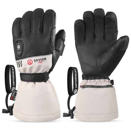 Savior Gants de Ski Chauffants 2.0 Contrôle Bluetooth, Doigts Pré-Courbés et Paume en Peau de Chèvre Imperméable