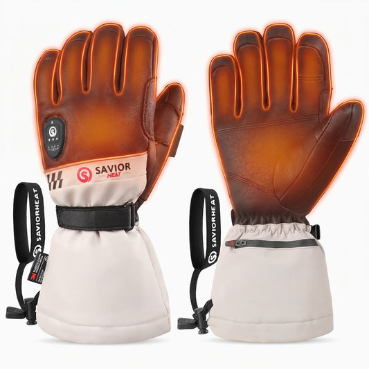 Savior Gants de Ski Chauffants 2.0 Contrôle Bluetooth, Doigts Pré-Courbés et Paume en Peau de Chèvre Imperméable