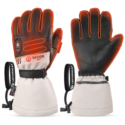 Savior Gants de Ski Chauffants 2.0 – Contrôle Bluetooth, Doigts Pré-Courbés et Paume en Peau de Chèvre Imperméable