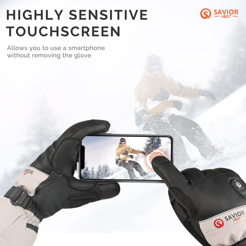 Load image into Gallery viewer, Savior Gants de Ski Chauffants 2.0 Contrôle Bluetooth, Doigts Pré-Courbés et Paume en Peau de Chèvre Imperméable
