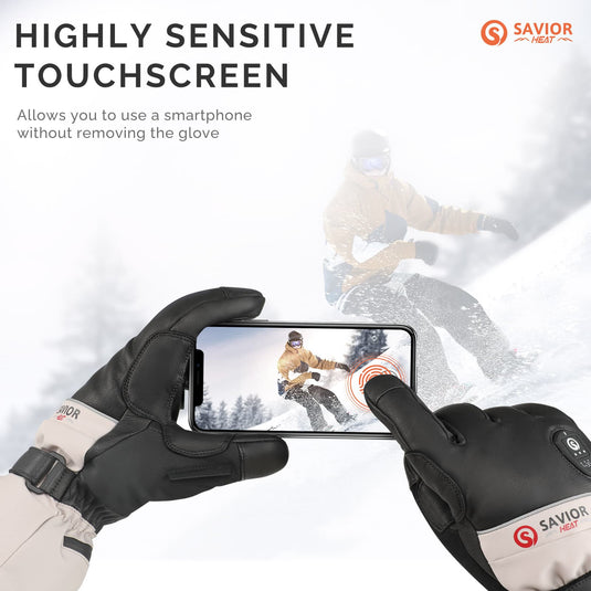 Savior Gants de Ski Chauffants 2.0 – Contrôle Bluetooth, Doigts Pré-Courbés et Paume en Peau de Chèvre Imperméable