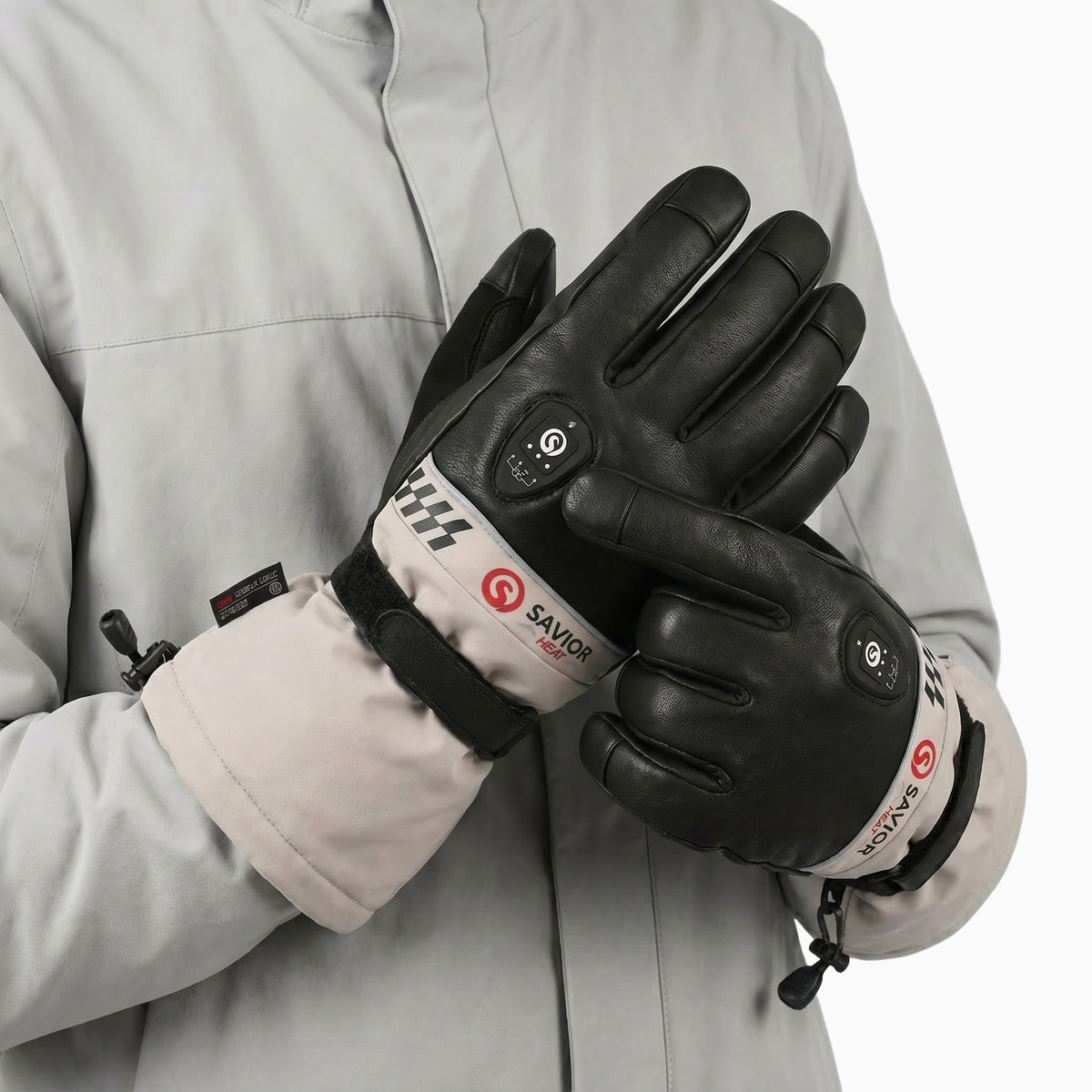 Savior Gants de Ski Chauffants 2.0 Contrôle Bluetooth, Doigts Pré-Courbés et Paume en Peau de Chèvre Imperméable