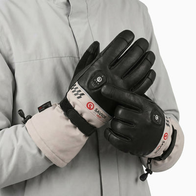 Savior Gants de Ski Chauffants 2.0 Contrôle Bluetooth, Doigts Pré-Courbés et Paume en Peau de Chèvre Imperméable