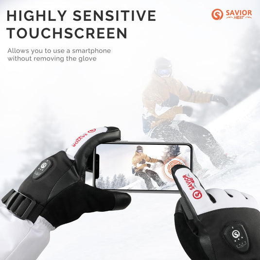 Savior Gants de Ski Chauffants 2.0 – Contrôle Bluetooth, Batterie 3000mAh à Charge Rapide, Étanches