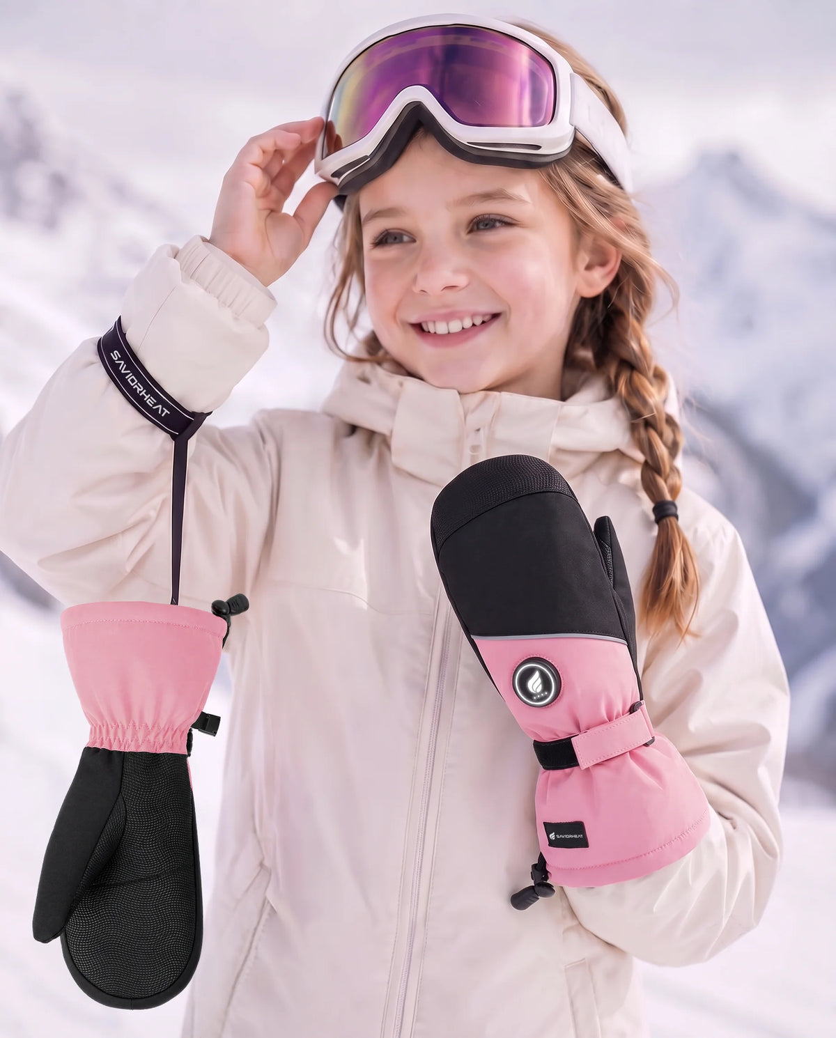 Sangle de maintien sécurisée – moufles de ski chauffantes légères enfant Savior Heat