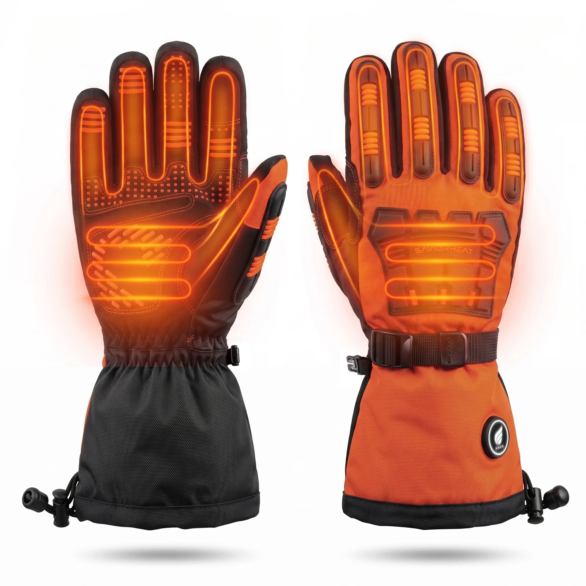 Gants de travail chauffants robustes – Fermeture auto-agrippante orange haute visibilité 02