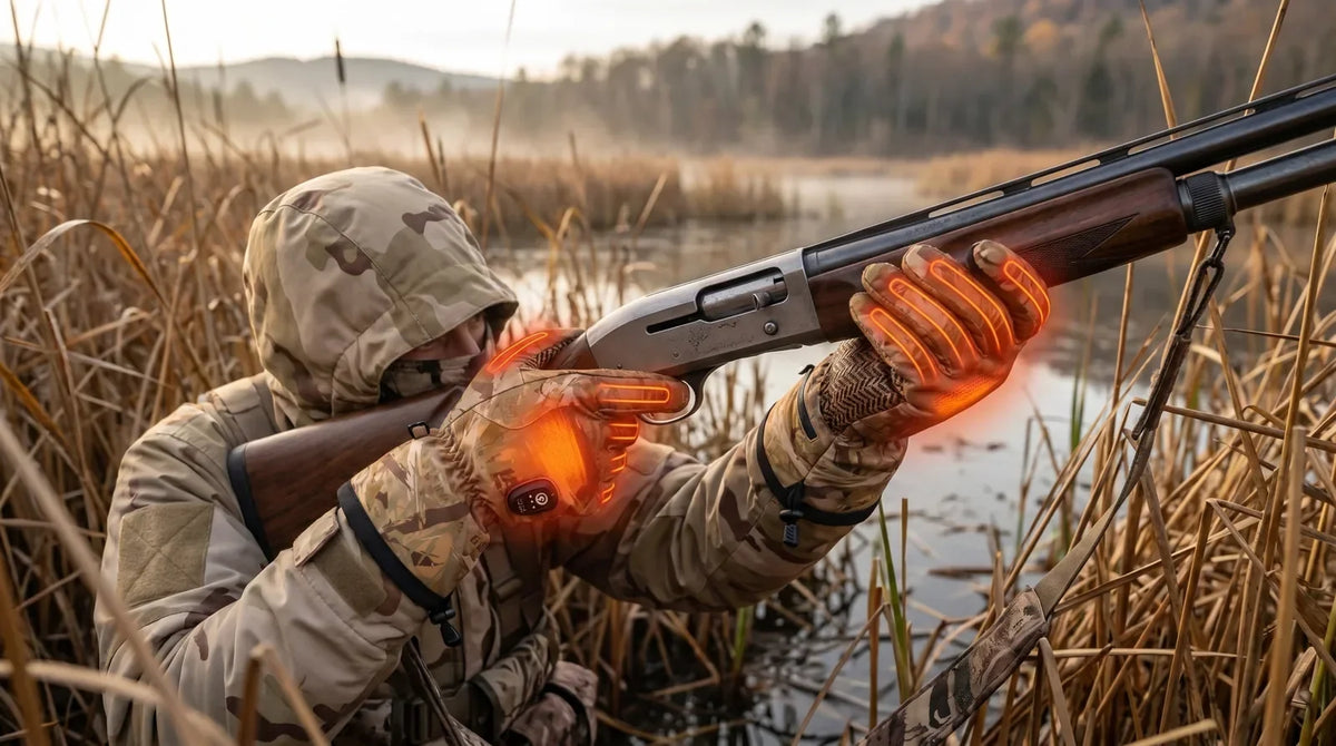 Détail produit des gants de chasse chauffants Savior Heat HUGP01FC Marsh Camo 2.0