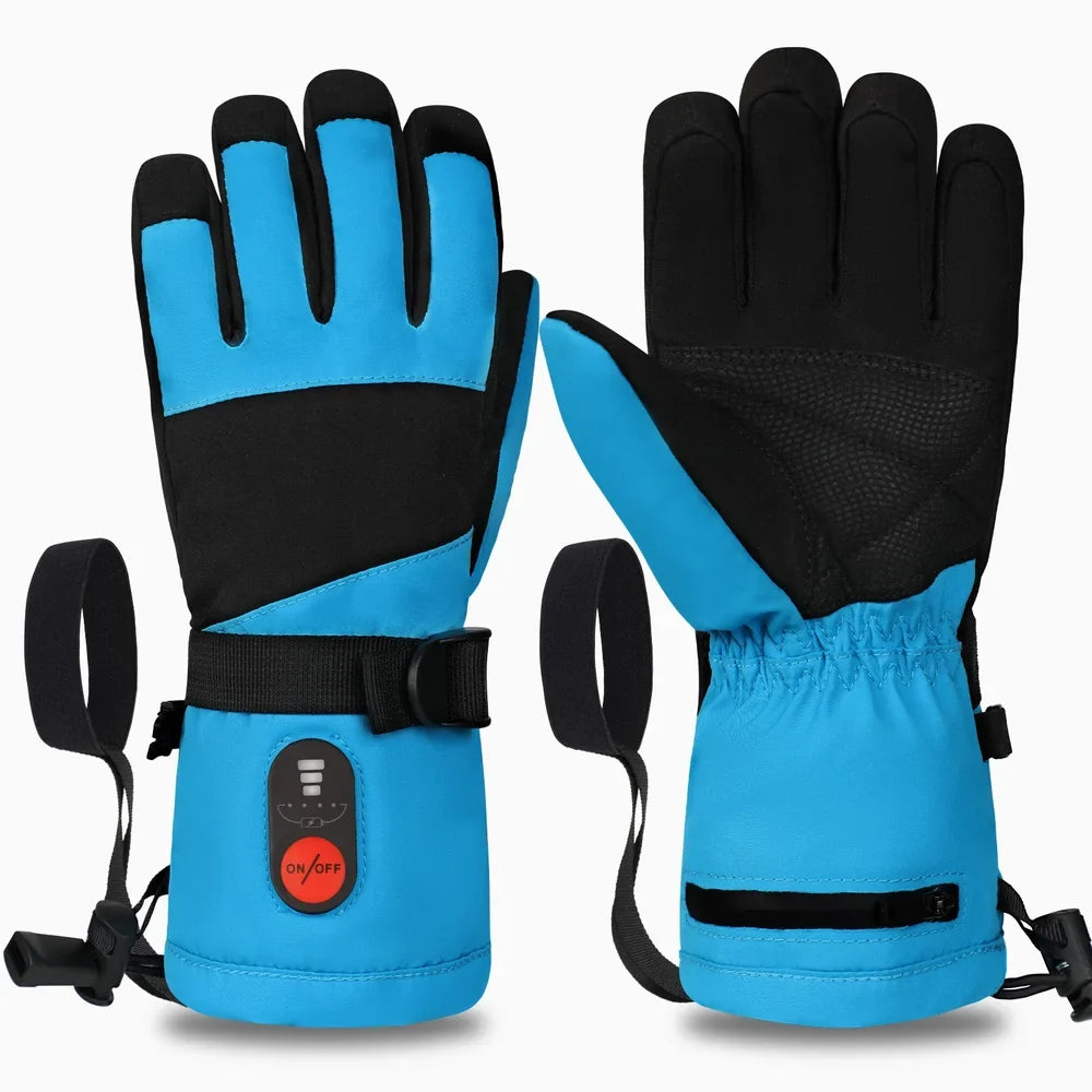 Commande de réglage de chaleur des gants chauffants enfant bleus