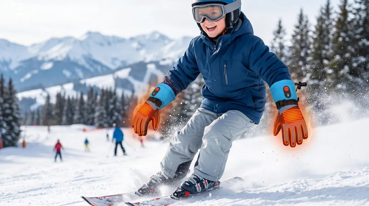 Détail produit des gants chauffants enfant Savior Heat SKGL01FB bleus