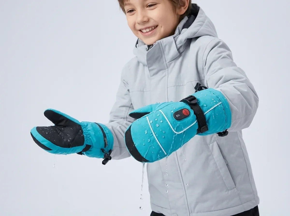 Moufles chauffantes enfant Savior Heat SKGL01MB bleues avec protection déperlante