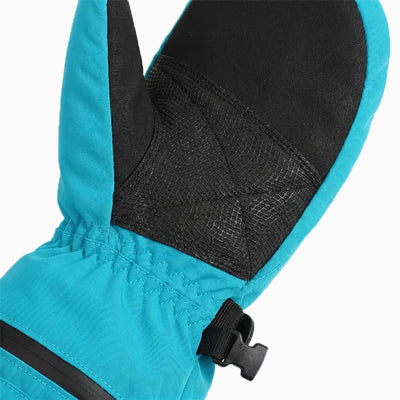 Détail de la paume antidérapante des moufles chauffantes enfant bleues