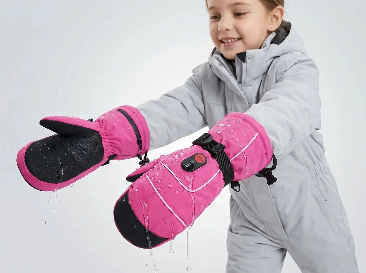 Moufles chauffantes enfant Savior Heat SKGL01MP roses avec protection déperlante