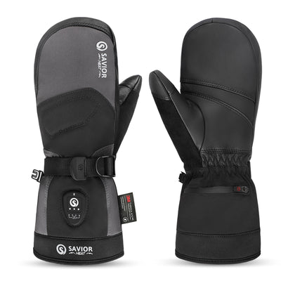 Savior Gants de Ski Chauffants 2.0 – Contrôle Bluetooth, Paume en Peau de Chèvre Imperméable