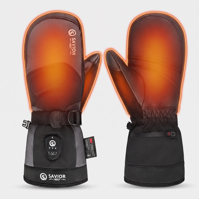 Savior Gants de Ski Chauffants 2.0 – Contrôle Bluetooth, Paume en Peau de Chèvre Imperméable
