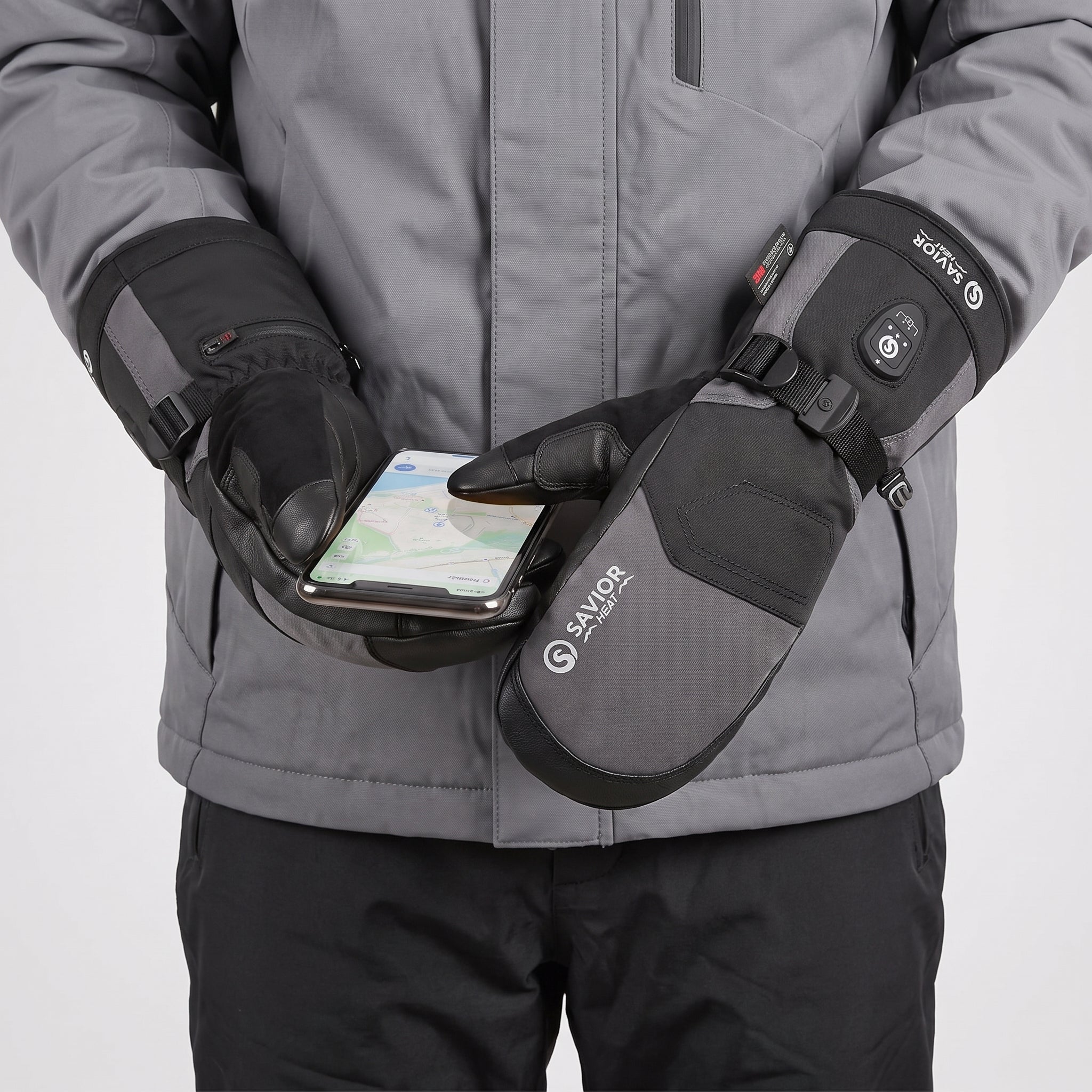 Savior Gants de Ski Chauffants 2.0 – Contrôle Bluetooth, Paume en Peau de Chèvre Imperméable