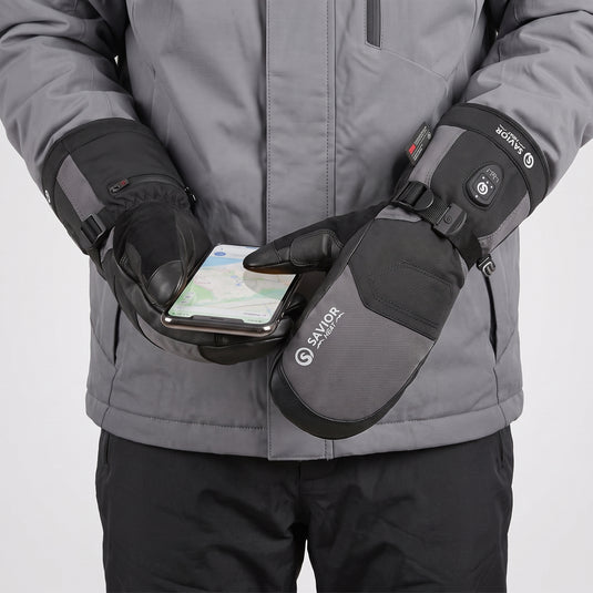 Savior Gants de Ski Chauffants 2.0 – Contrôle Bluetooth, Paume en Peau de Chèvre Imperméable