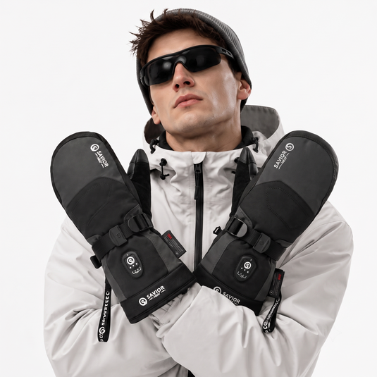 Savior Gants de Ski Chauffants 2.0 – Contrôle Bluetooth, Paume en Peau de Chèvre Imperméable