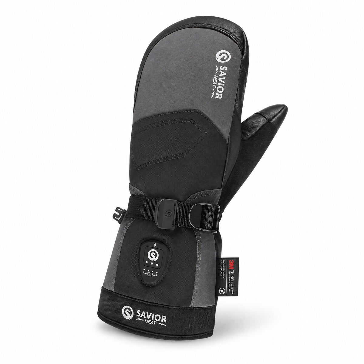 Savior Gants de Ski Chauffants 2.0 – Contrôle Bluetooth, Paume en Peau de Chèvre Imperméable