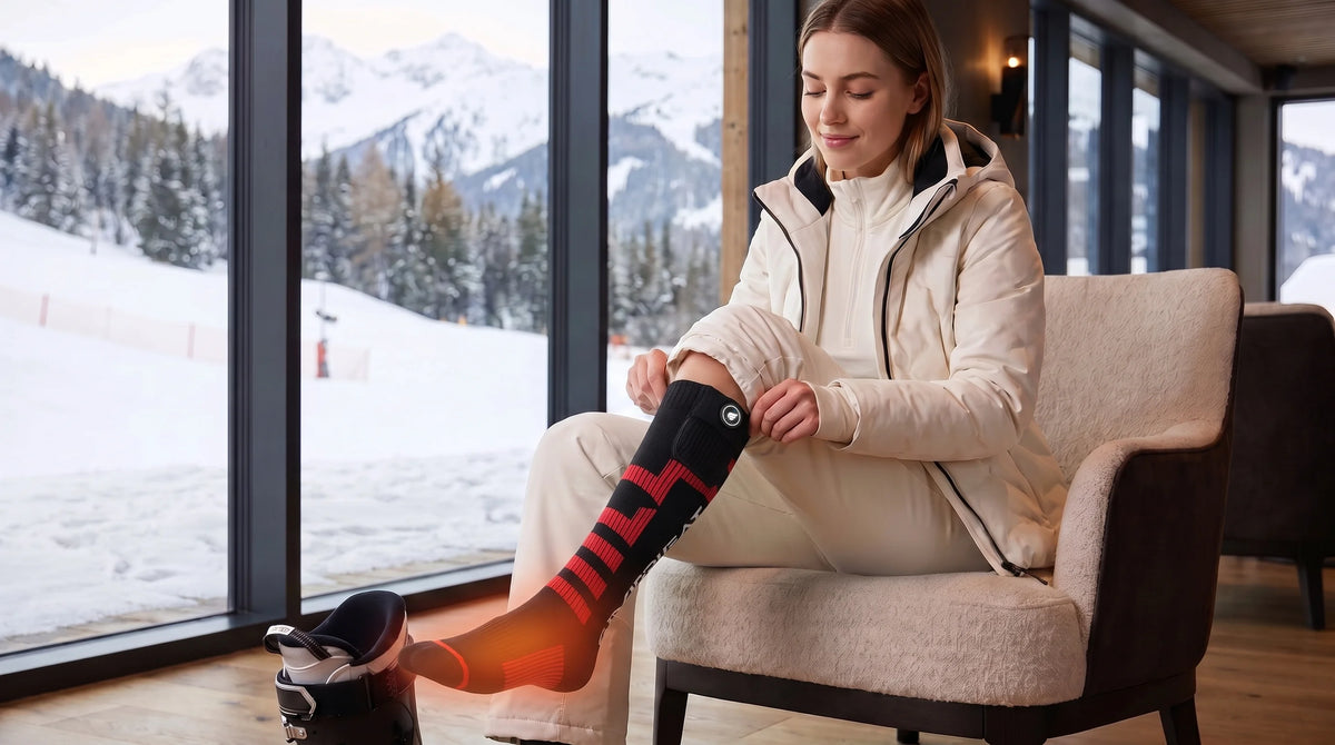 Vue détaillée des chaussettes de ski chauffantes maintien stable Savior Heat