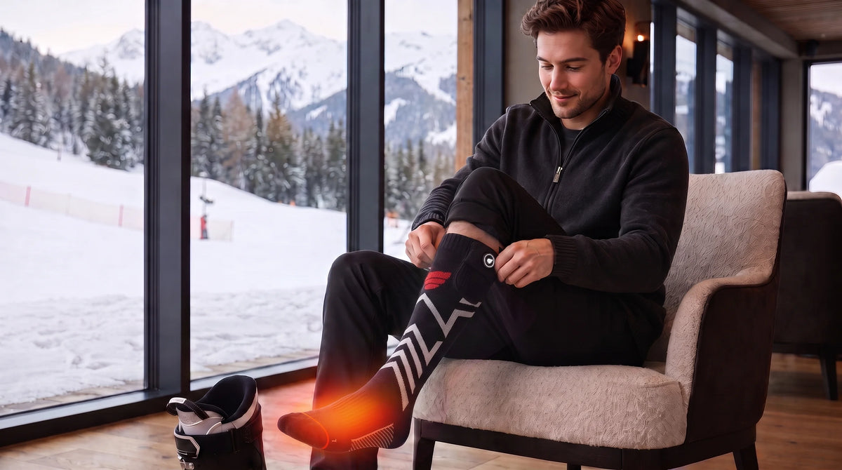 Vue détaillée des chaussettes de ski chauffantes Silverline Savior Heat
