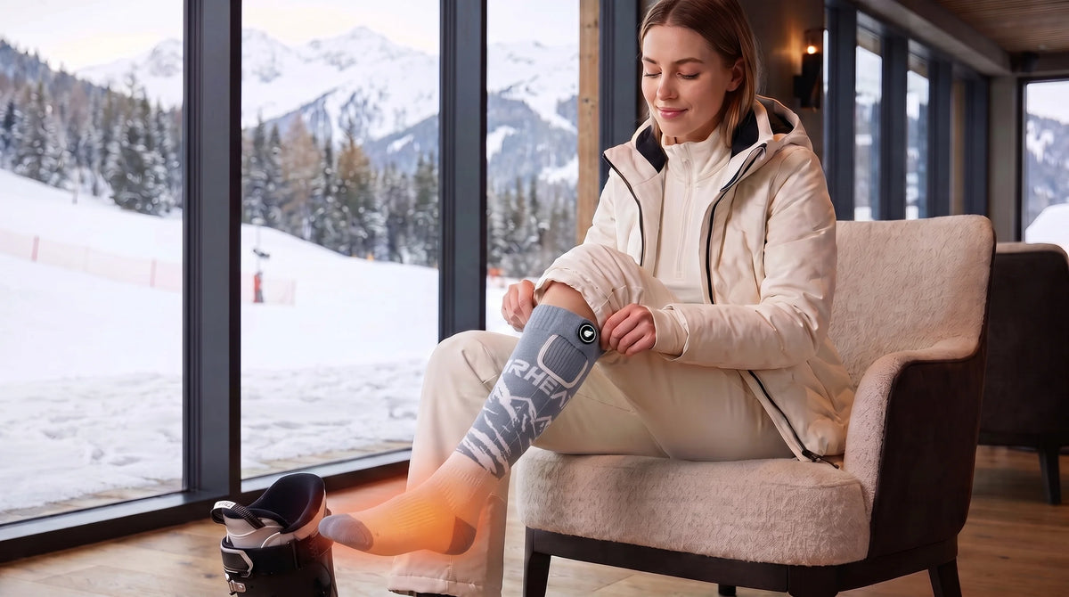 Vue détaillée des chaussettes chauffantes Heat-Transfer avec soutien plantaire Savior Heat